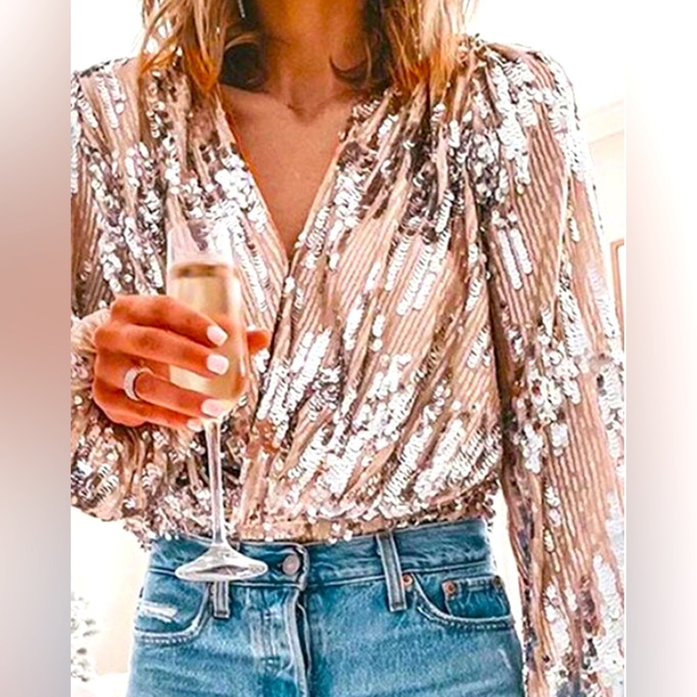 Pink & Silver Sequin LS Splice Top